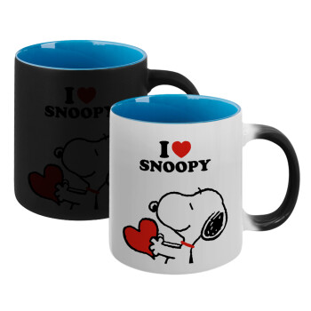 I LOVE SNOOPY, Κούπα Μαγική εσωτερικό μπλε, κεραμική 330ml που αλλάζει χρώμα με το ζεστό ρόφημα