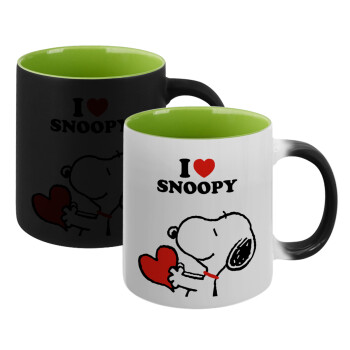 I LOVE SNOOPY, Κούπα Μαγική εσωτερικό πράσινο, κεραμική 330ml που αλλάζει χρώμα με το ζεστό ρόφημα
