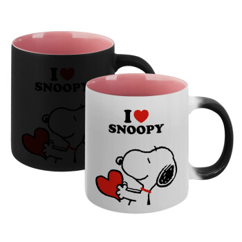 I LOVE SNOOPY, Κούπα Μαγική εσωτερικό ΡΟΖ, κεραμική 330ml που αλλάζει χρώμα με το ζεστό ρόφημα