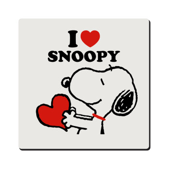 I LOVE SNOOPY, Τετράγωνο μαγνητάκι ξύλινο 6x6cm