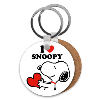 I LOVE SNOOPY, Μπρελόκ Ξύλινο στρογγυλό MDF Φ5cm