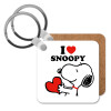 I LOVE SNOOPY, Μπρελόκ Ξύλινο τετράγωνο MDF 5cm (3mm πάχος)