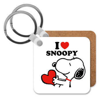 I LOVE SNOOPY, Μπρελόκ Ξύλινο τετράγωνο MDF