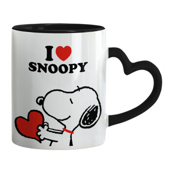 I LOVE SNOOPY, Κούπα καρδιά χερούλι μαύρη, κεραμική, 330ml