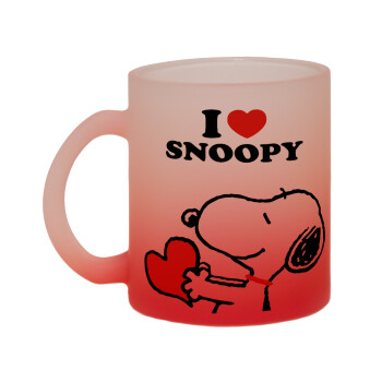 I LOVE SNOOPY, Κούπα γυάλινη δίχρωμη με βάση το κόκκινο ματ, 330ml