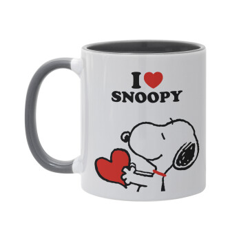 I LOVE SNOOPY, Κούπα χρωματιστή γκρι, κεραμική, 330ml