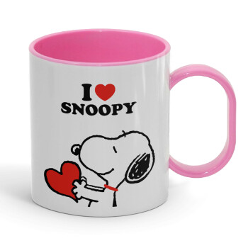 I LOVE SNOOPY, Κούπα (πλαστική) (BPA-FREE) Polymer Ροζ για παιδιά, 330ml