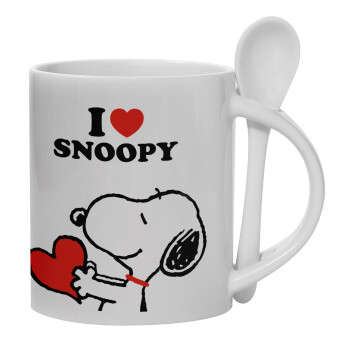I LOVE SNOOPY, Ceramic coffee mug with Spoon, 330ml (1pcs)
