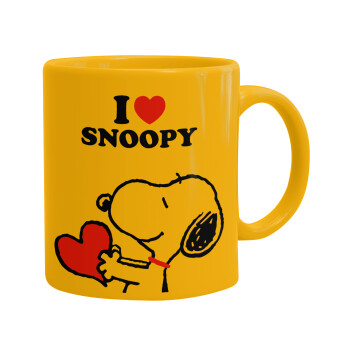 I LOVE SNOOPY, Ceramic coffee mug yellow, 330ml (1pcs)