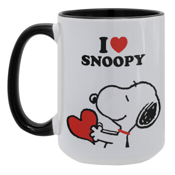 I LOVE SNOOPY, Κούπα Mega 15oz, κεραμική Μαύρη, 450ml