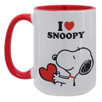 I LOVE SNOOPY, Κούπα Mega 15oz, κεραμική Κόκκινη, 450ml