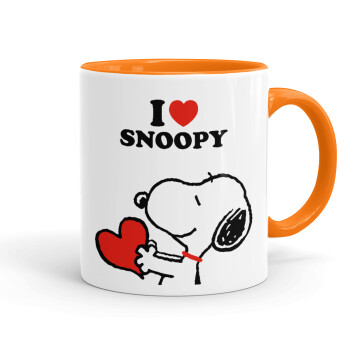 I LOVE SNOOPY, Κούπα χρωματιστή πορτοκαλί, κεραμική, 330ml