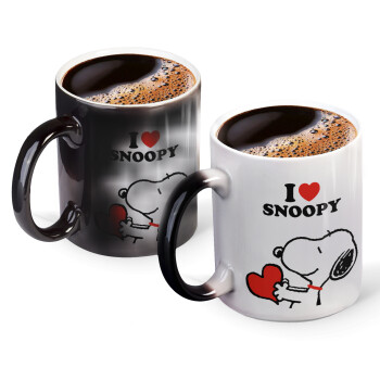 I LOVE SNOOPY, Color changing magic Mug, ceramic, 330ml when adding hot liquid inside, the black colour desappears (1 pcs)