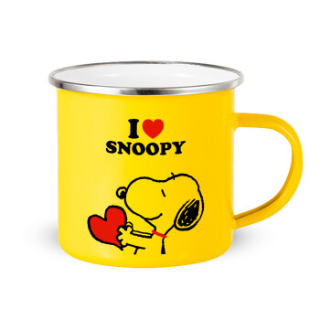 I LOVE SNOOPY, Κούπα Μεταλλική εμαγιέ Κίτρινη 360ml