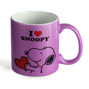 I LOVE SNOOPY, Κούπα Μωβ Glitter που γυαλίζει, κεραμική, 330ml