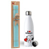 Easter Set, metallic stainless steel water bottle (750ml) & aromatic flat Easter candle (30cm) (TURQUOISE)