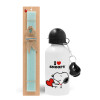 Easter Set, metallic aluminum water bottle (500ml) & scented flat candle (30cm) (TURQUOISE)