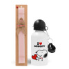 Easter Set, metallic aluminum bottle (500ml) & aromatic flat Easter candle (30cm) (PINK)