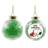 Transparent Christmas tree ball ornament with green filling 8cm