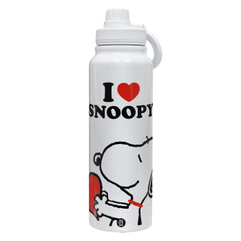 I LOVE SNOOPY, Θερμός 1L Ανοξείδωτο με Βάση Κινητού & Διπλά Τοιχώματα