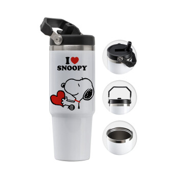 I LOVE SNOOPY, 30oz stainless Steel Tumbler with Handle