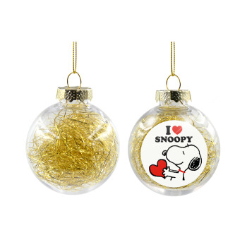 I LOVE SNOOPY, Χριστουγεννιάτικη μπάλα δένδρου διάφανη με χρυσό γέμισμα 8cm