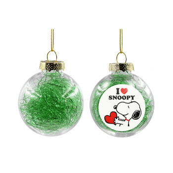 I LOVE SNOOPY, Χριστουγεννιάτικη μπάλα δένδρου διάφανη με πράσινο γέμισμα 8cm