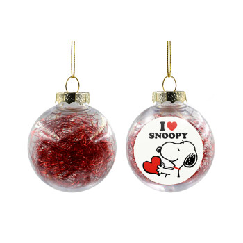 I LOVE SNOOPY, Χριστουγεννιάτικη μπάλα δένδρου διάφανη με κόκκινο γέμισμα 8cm