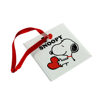 I LOVE SNOOPY, Christmas ornament, glass square ornament 9x9cm
