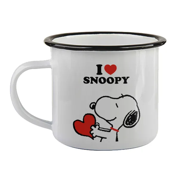 I LOVE SNOOPY — Enamel mug with black rim, 360ml