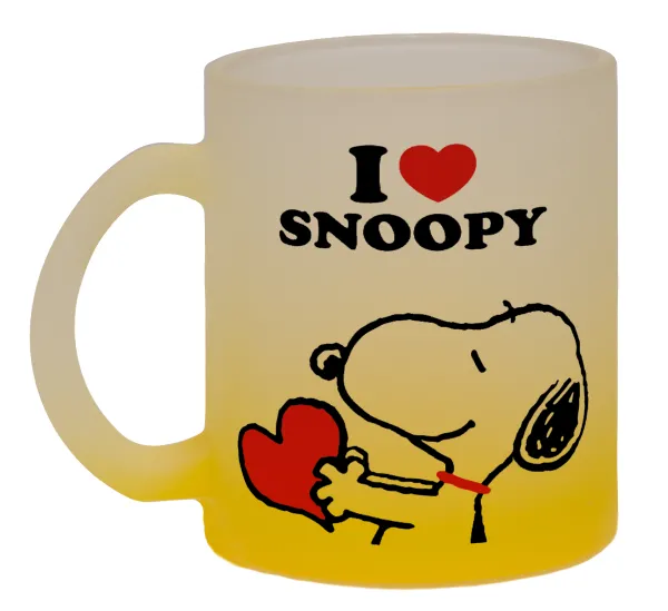 I LOVE SNOOPY — Κούπα γυάλινη δίχρωμη με βάση το κίτρινο ματ, 330ml