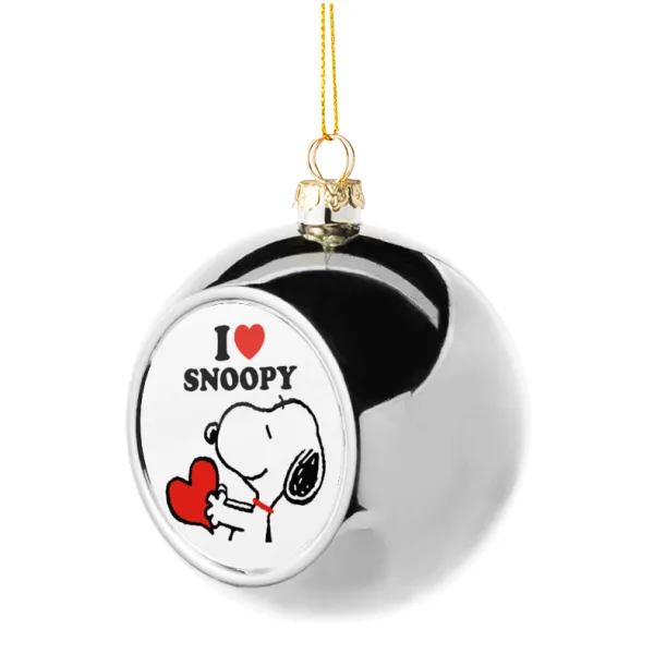I LOVE SNOOPY — Στολίδι Χριστουγεννιάτικη μπάλα δένδρου Ασημένια 8cm