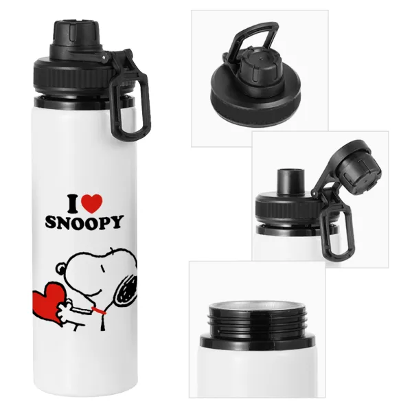 I LOVE SNOOPY — Μεταλλικό παγούρι νερού με καπάκι ασφαλείας, αλουμινίου 850ml