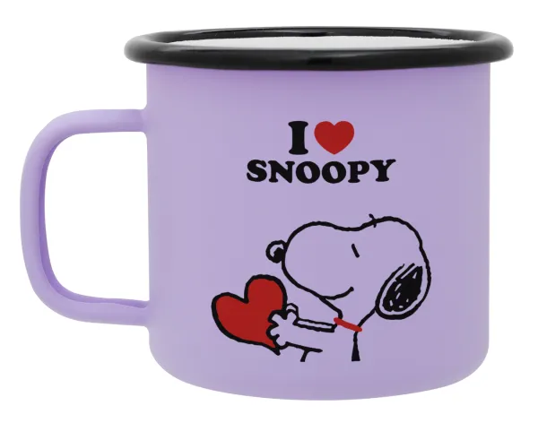 I LOVE SNOOPY — Metal enamel mug, matte light pastel purple, 360ml