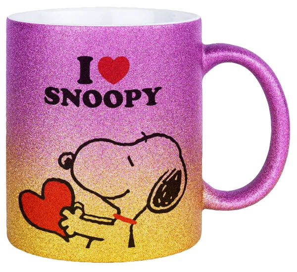 I LOVE SNOOPY — Gold/pink glitter mug, ceramic, 330ml