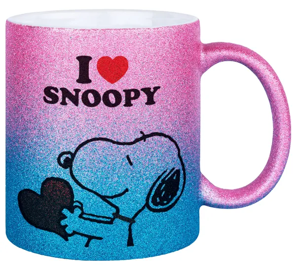 I LOVE SNOOPY — Κούπα Χρυσή/Μπλε Glitter, κεραμική, 330ml