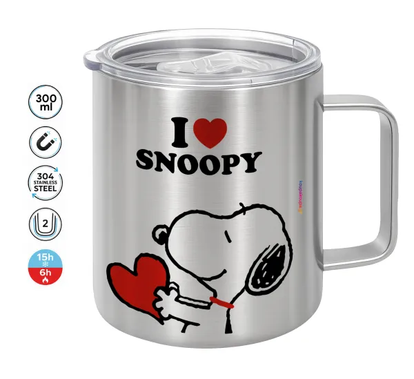 I LOVE SNOOPY — Double-walled stainless steel mug 300ml with temperature-retaining lid