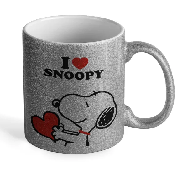 I LOVE SNOOPY — Silver glitter mug that sparkles, ceramic, 330ml