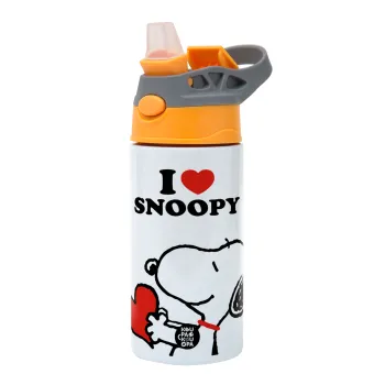 I LOVE SNOOPY, Παιδικό παγούρι θερμό, ανοξείδωτο, με καλαμάκι ασφαλείας, Πορτοκαλί/Γκρι (360ml) BPA-FREE