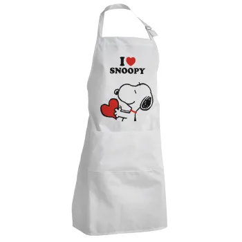 I LOVE SNOOPY, Adult Chef Apron (with sliders and 2 pockets)