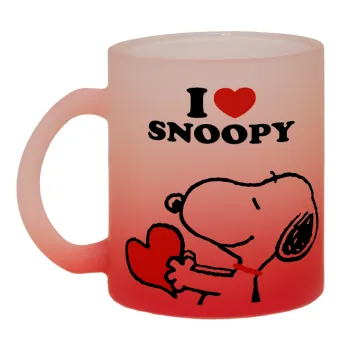 I LOVE SNOOPY, Κούπα γυάλινη δίχρωμη με βάση το κόκκινο ματ, 330ml