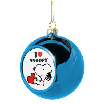 I LOVE SNOOPY, Στολίδι Χριστουγεννιάτικη μπάλα δένδρου Μπλε 8cm