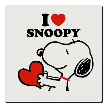 I LOVE SNOOPY, Τετράγωνο μαγνητάκι ξύλινο 6x6cm