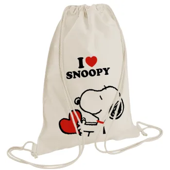 I LOVE SNOOPY, Τσάντα πλάτης πουγκί GYMBAG natural (28x40cm)
