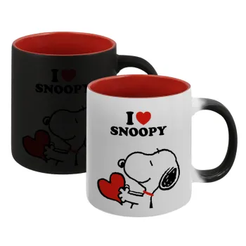 I LOVE SNOOPY, Κούπα Μαγική εσωτερικό κόκκινο, κεραμική, 330ml που αλλάζει χρώμα με το ζεστό ρόφημα