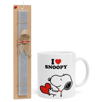I LOVE SNOOPY, Easter Set, Ceramic Cup (330ml) & Easter aromatic flat candle (30cm) (GRAY)