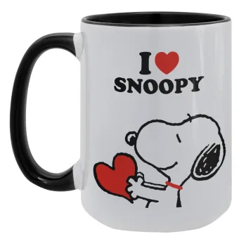 I LOVE SNOOPY, Κούπα Mega 15oz, κεραμική Μαύρη, 450ml