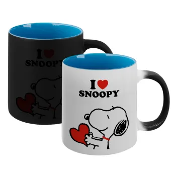 I LOVE SNOOPY, Κούπα Μαγική εσωτερικό μπλε, κεραμική 330ml που αλλάζει χρώμα με το ζεστό ρόφημα