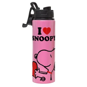 I LOVE SNOOPY, Μεταλλικό παγούρι νερού με καπάκι ασφαλείας, αλουμινίου 850ml