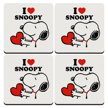 I LOVE SNOOPY, ΣΕΤ 4 Σουβέρ ξύλινα τετράγωνα (9cm)